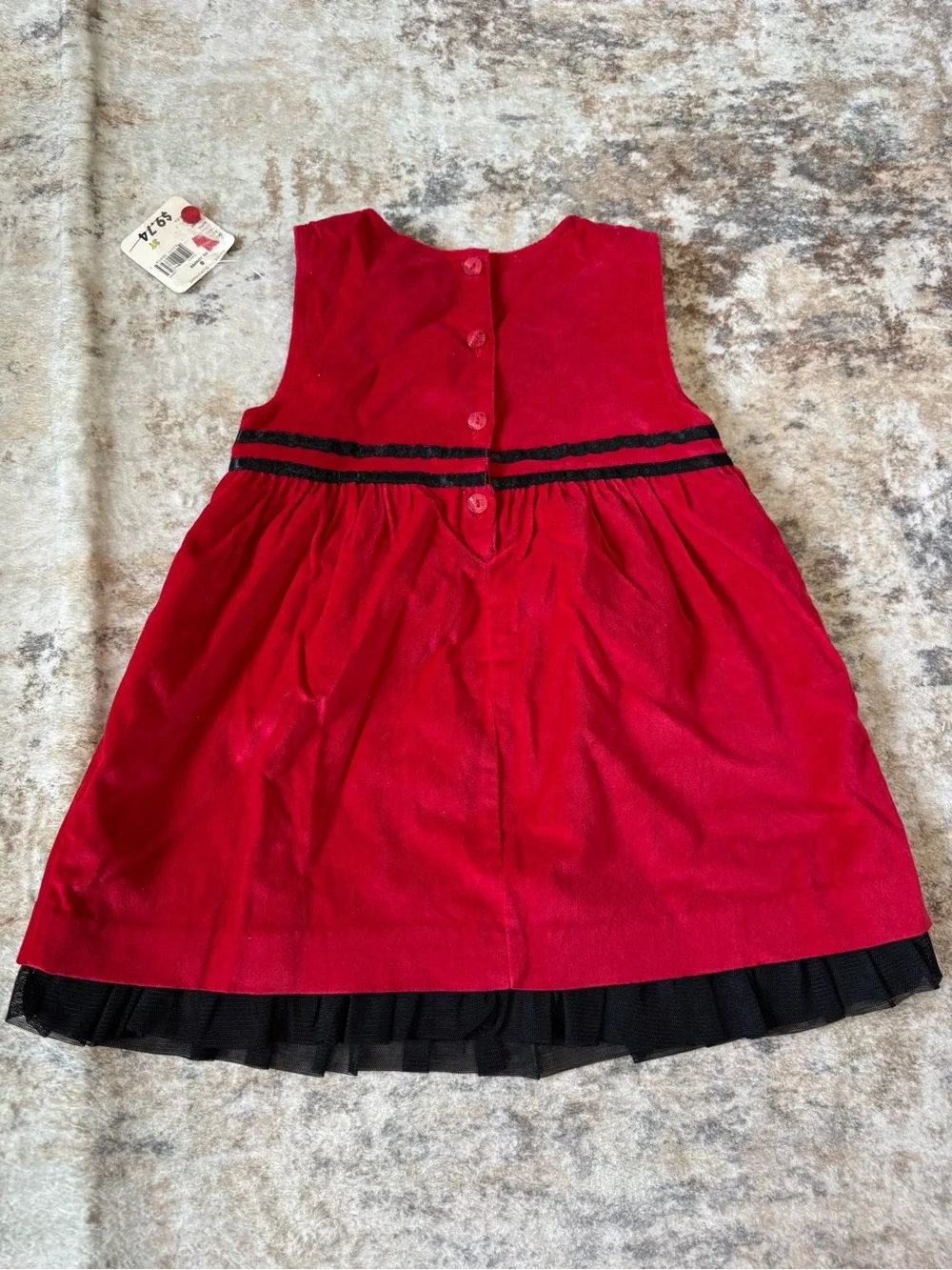 NWT George Toddler Girl Red Velvet Holiday Jumper Dress - Size 3T Black Trim